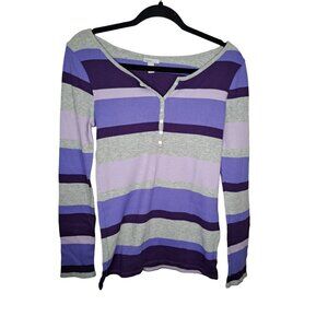 Old Navy Medium Purple/Gray Long Sleeve Ribbed Knit Thermal Type T-shirt